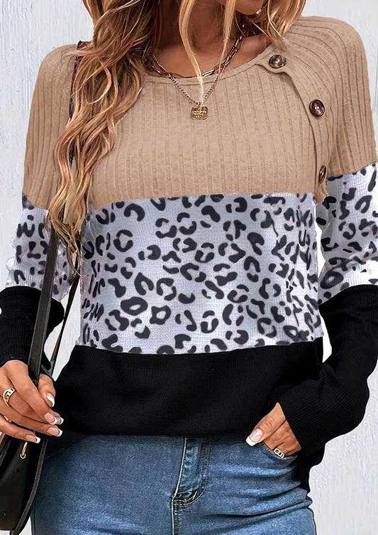 LM Doringboom Cheetah Tan Ribbed Long Sleeve Top