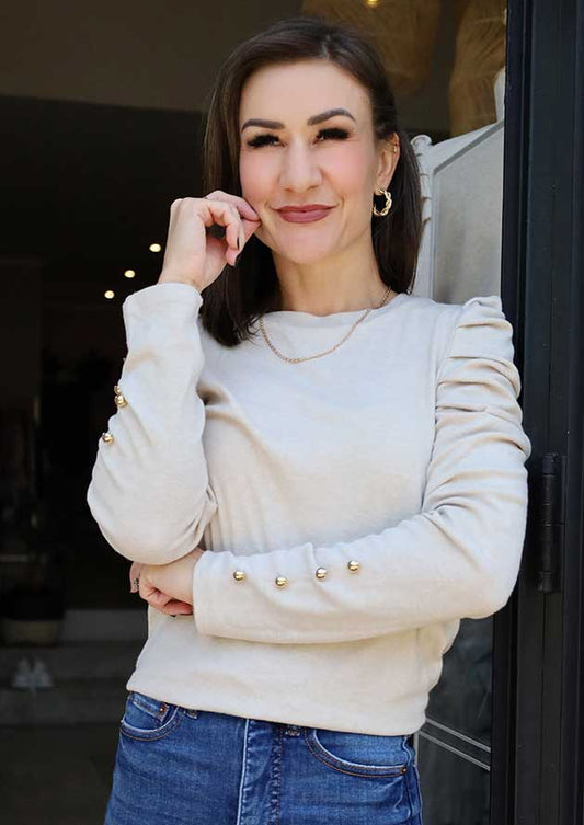 LM Ryan Buttoned Puff Long Sleeve Top Khaki